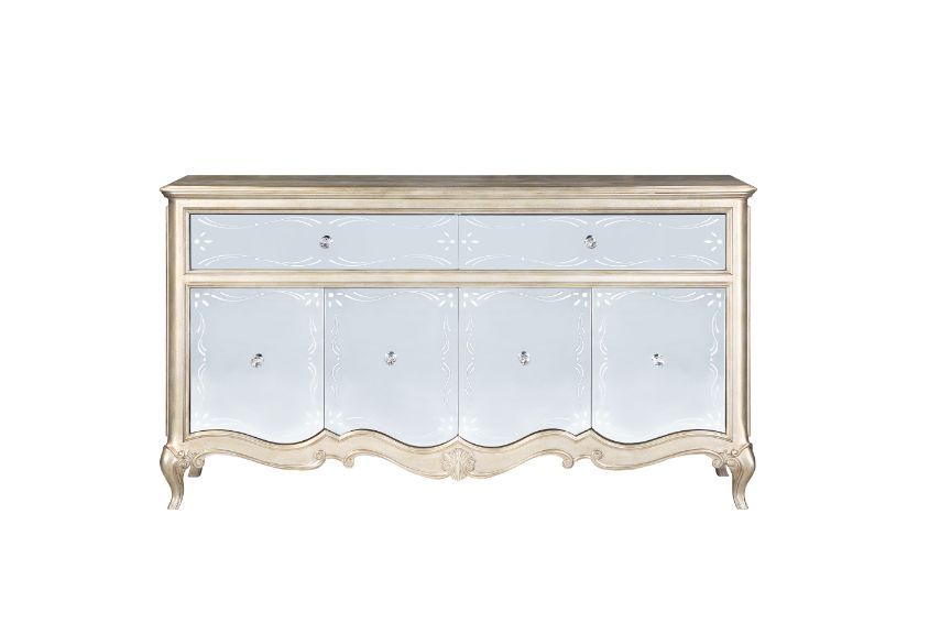 ACME Esteban - Server - Mirrored & Antique Champagne Finish | Meri Furniture