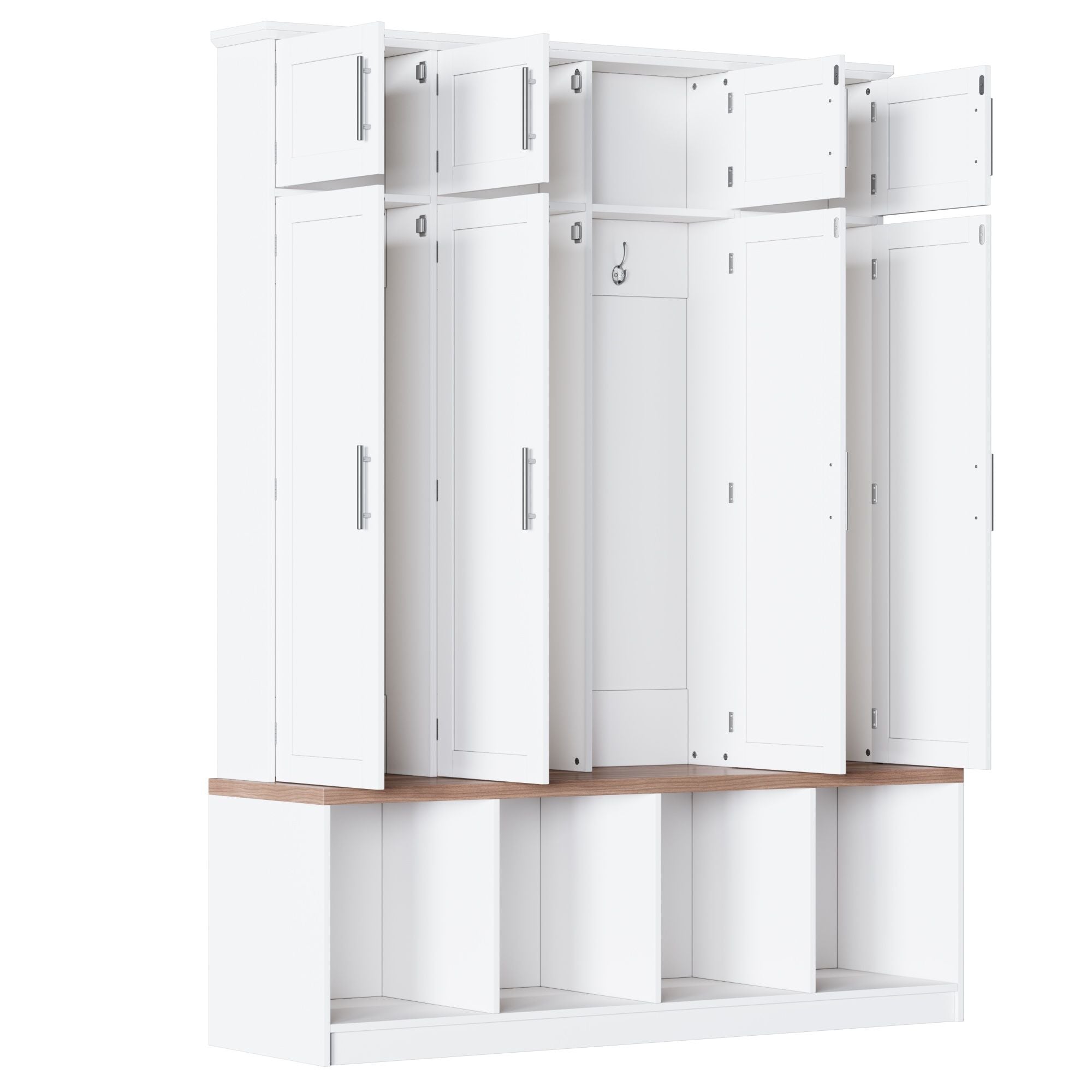 Farmhouse Hall Tree With 4 Hidden Hanging Hooks And 8 Doors