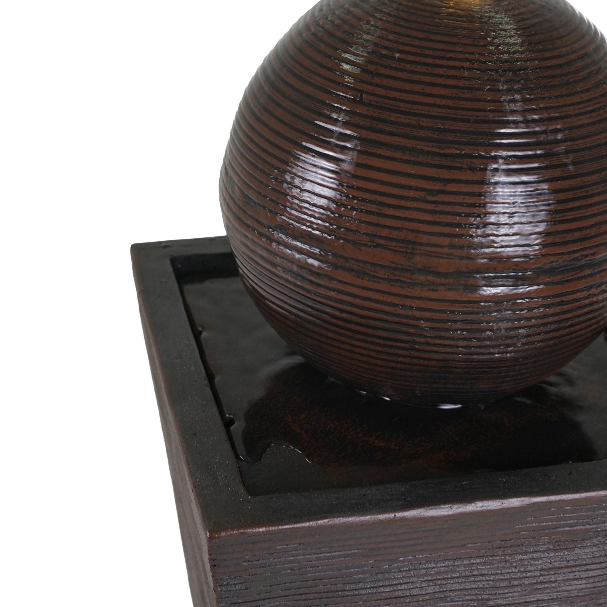 35.5" Tall Column Fountain With LED Lights, Retro Outdoor Decor, Weather Resistant Feature - Dark Brown