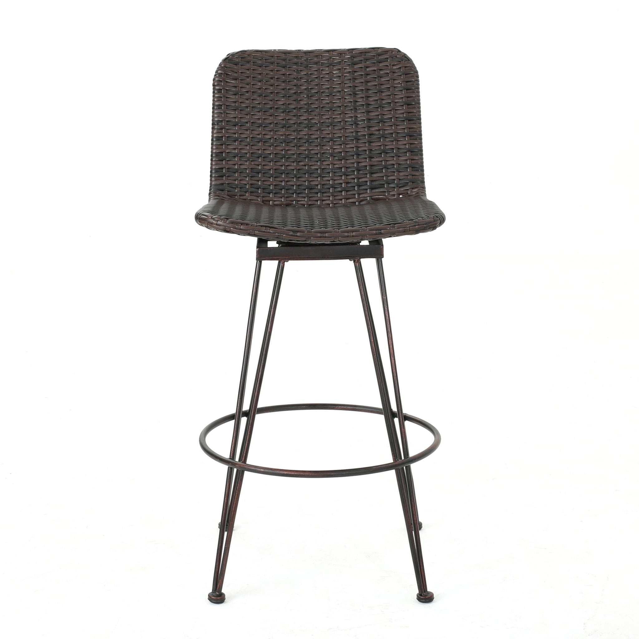 Outdoor Rattan Barstools With Black Brush Copper Iron Frame (Set of 2) - Multi Brown