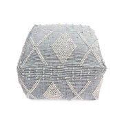 Diamond - Handcrafted Faux Yarn Pouf - Ivory / Gray