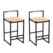 Stylish (Set of 2) Bar Stools With Backrest And Paper Rope Woven Seat, Counter Height Dining Chairs For Kitchen - Natural