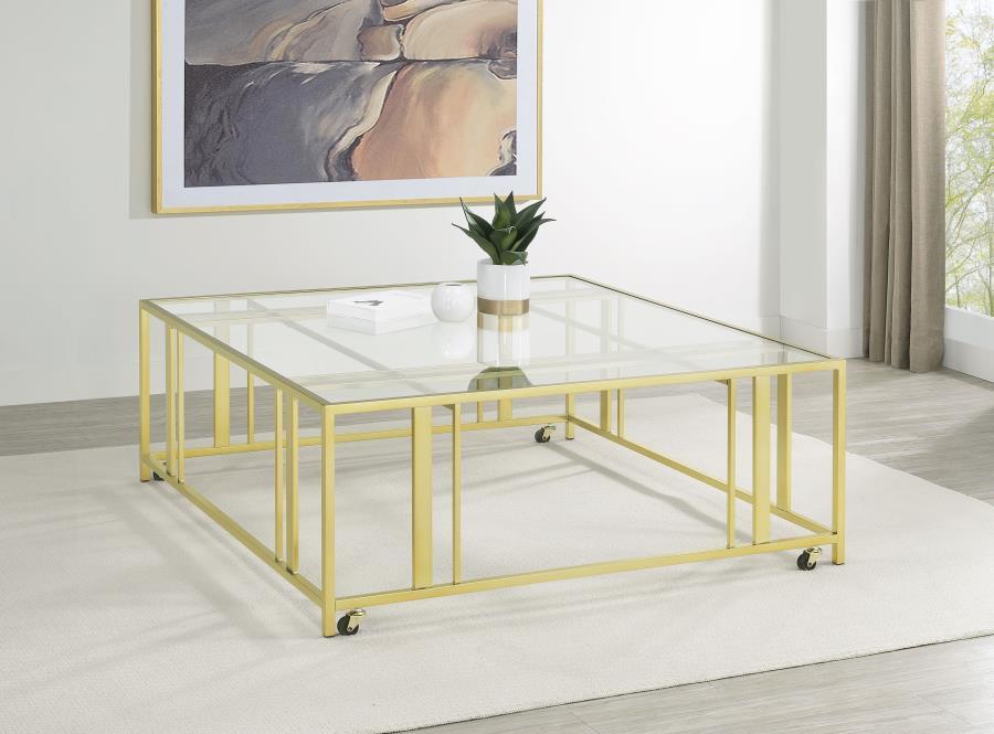 Coaster Fine Furniture Adri - Square Glass Top Coffee Table With Casters | Meri Furniture