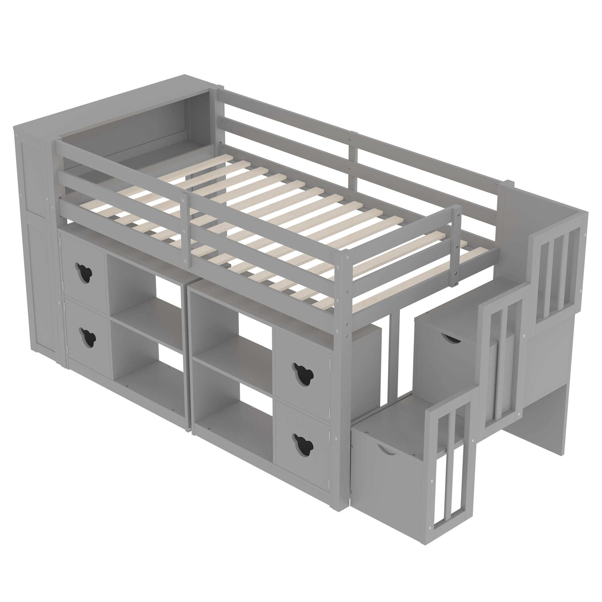 Loft Bed With Storage Cabinets, Staircase Drawers & LED Lights
