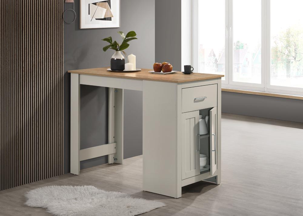 Alonzo 47" Light Gray Small Space Counter Height Dining Table with Cabinet, Drawer, and 2 Ergonomic Counter Stools