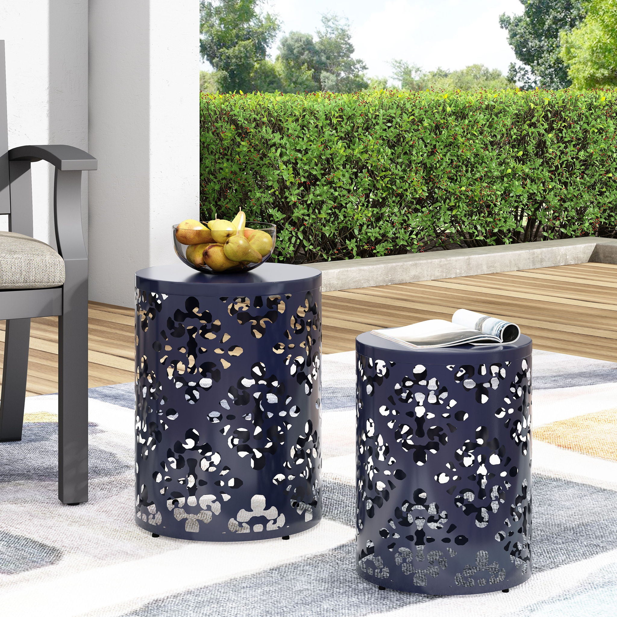 Modern Iron Cut Design End Table (Set of 2) - Navy Blue