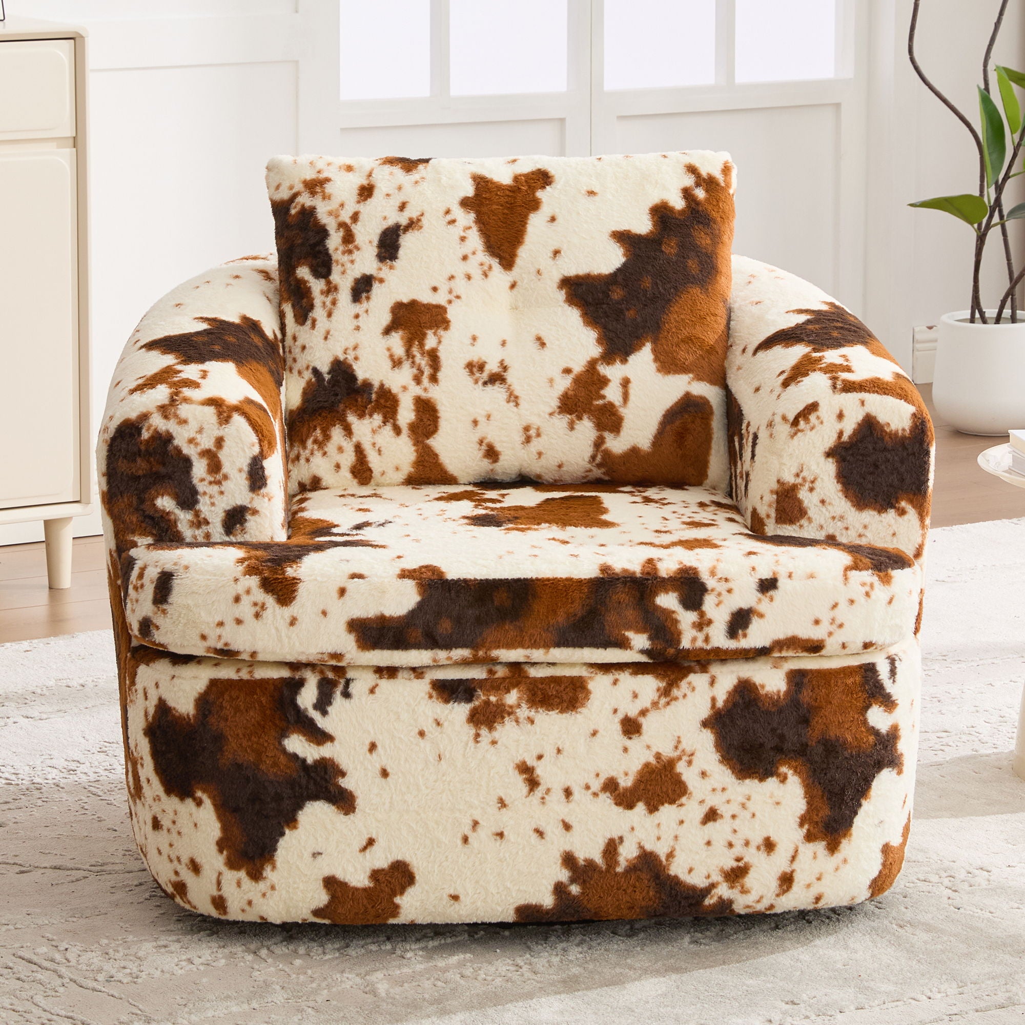 Modern Swivel Barrel Chair With Dual-Layer Cushion