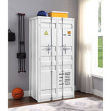 The Cargo Wardrobe is an excellent addition for storage in any bedroom, garage, or even in an off-site storage unit. This functional piece is created from iron metal and includes two front doors with a rod for hanging clothes and five open compartments.