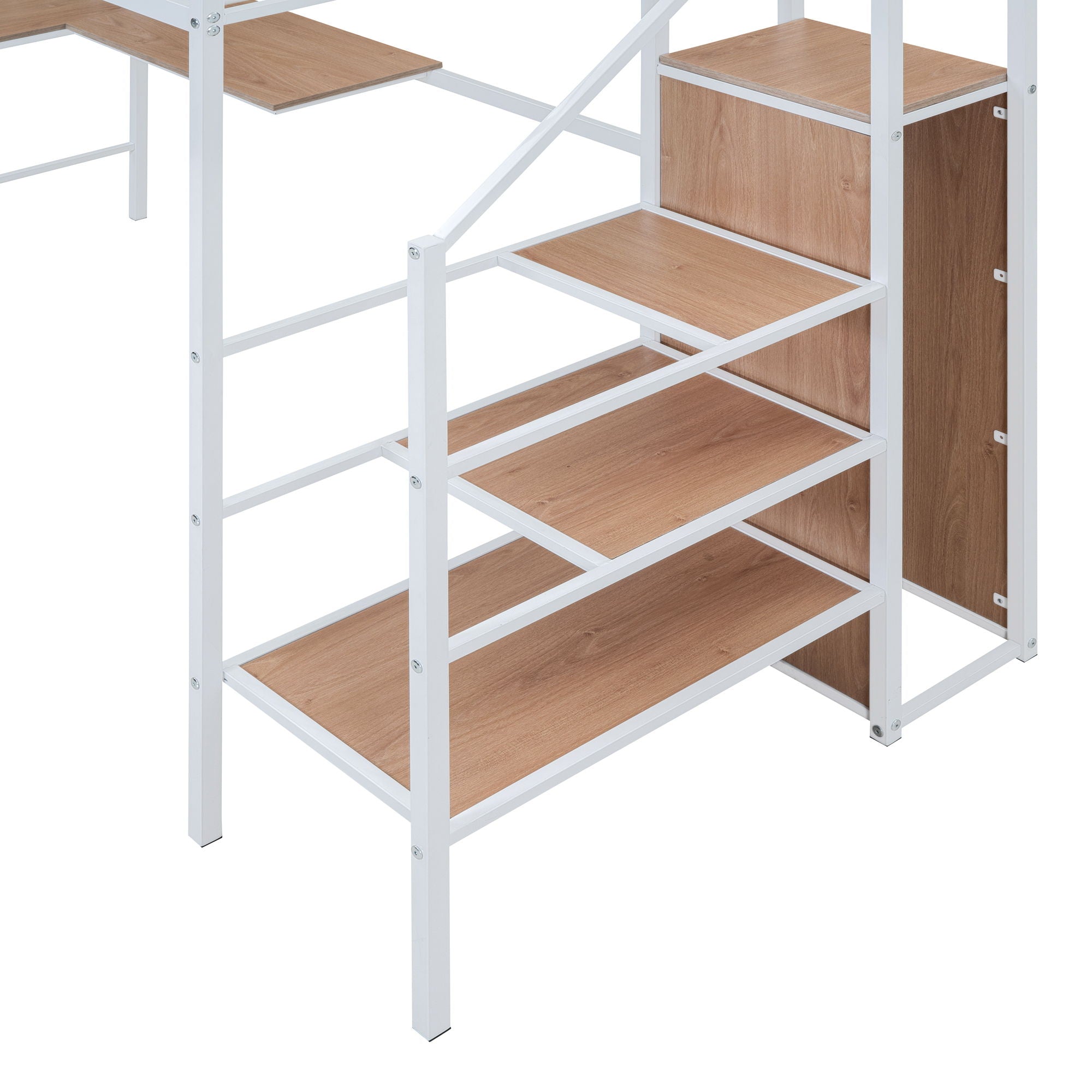 Loft Bed With Desk And Grid, Stylish Frame With Lateral Storage Ladder And Wardrobe