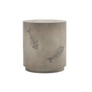 Rustic Magnesium Oxide Side Table With Fish Pattern Design - Gray
