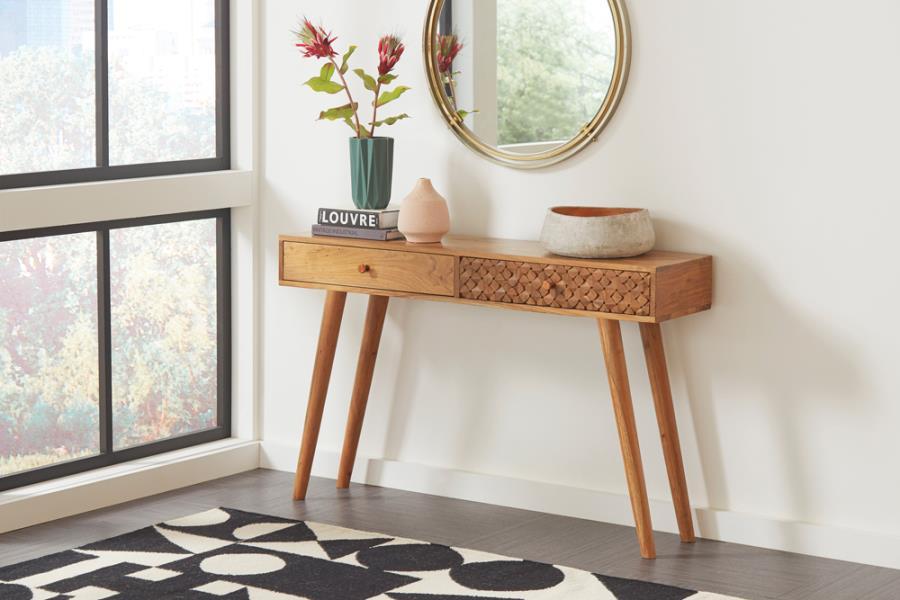 Coaster Fine Furniture Lotus - 2-Drawer Wood Entryway Console Table - Natural Brown | Meri Furniture
