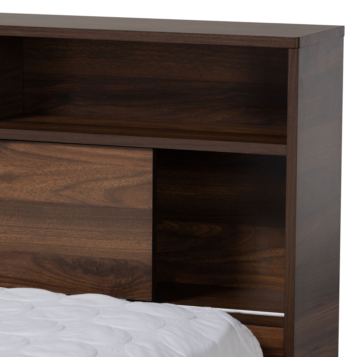 Tristan Modern and Contemporary Walnut Brown Finished Wood 1-Drawer Queen Size Platform Storage Bed with Shelves