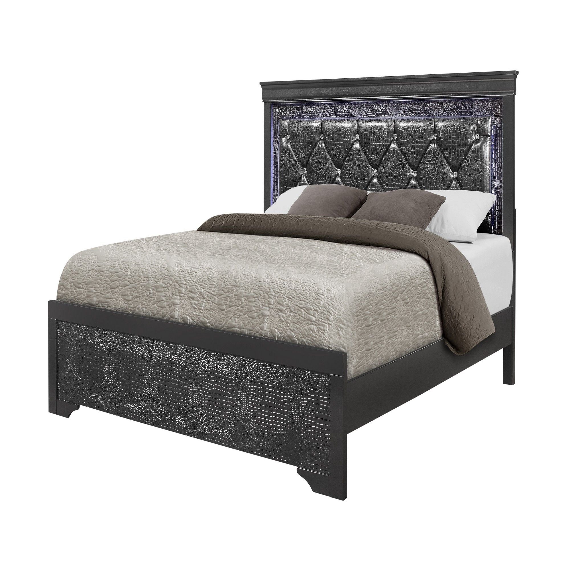 Shaker - Bed With LED Lighting And Crystal Inspired Tufted Headboard