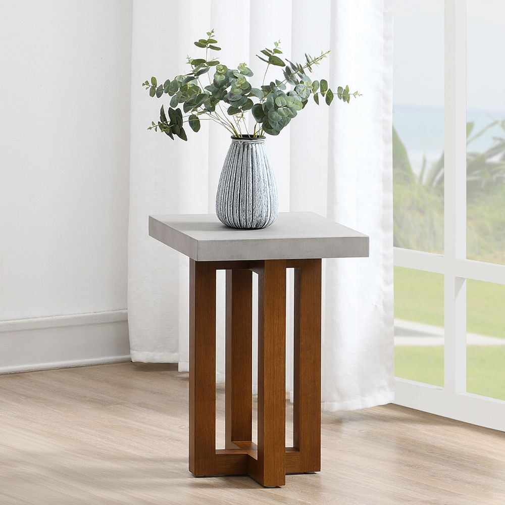 ACME Keven - End Table - Faux Concrete Top & Walnut Finish | Meri Furniture