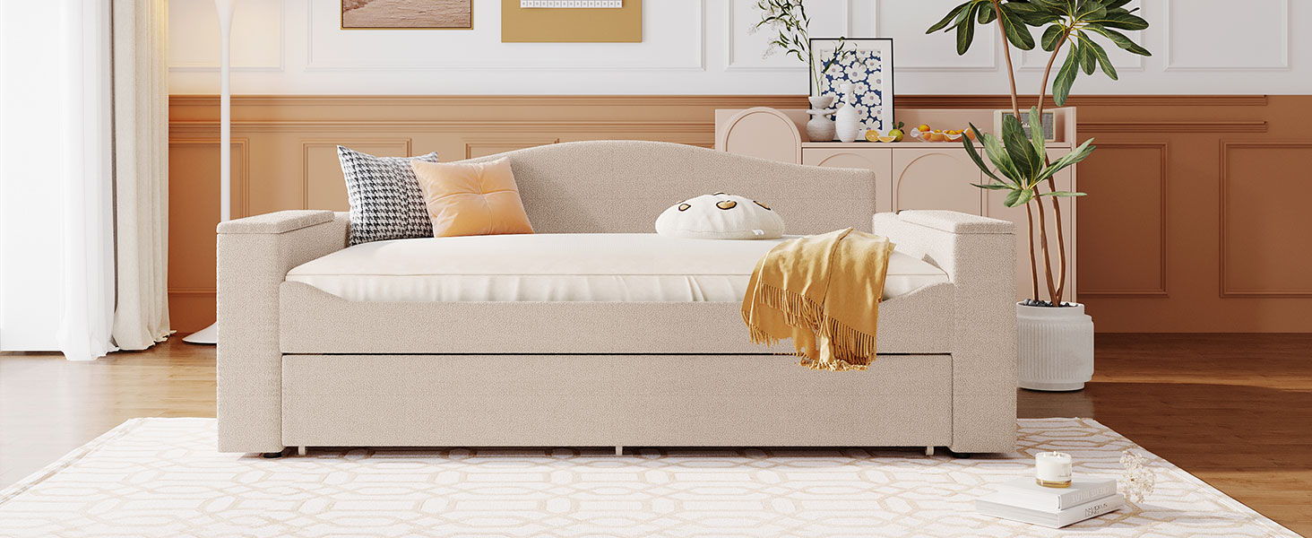 Upholstered Daybed With Storage Armrests, Trundle And Latest Integrated Bluetooth Audio System