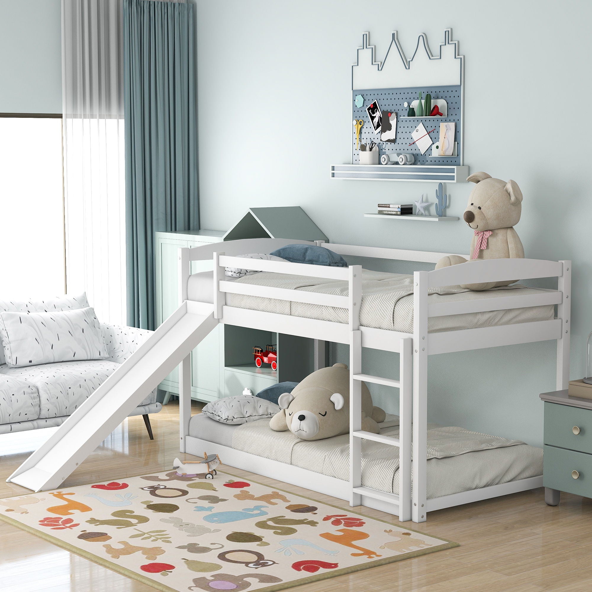 Durable Bunk Bed With Convertible Slide And Ladder