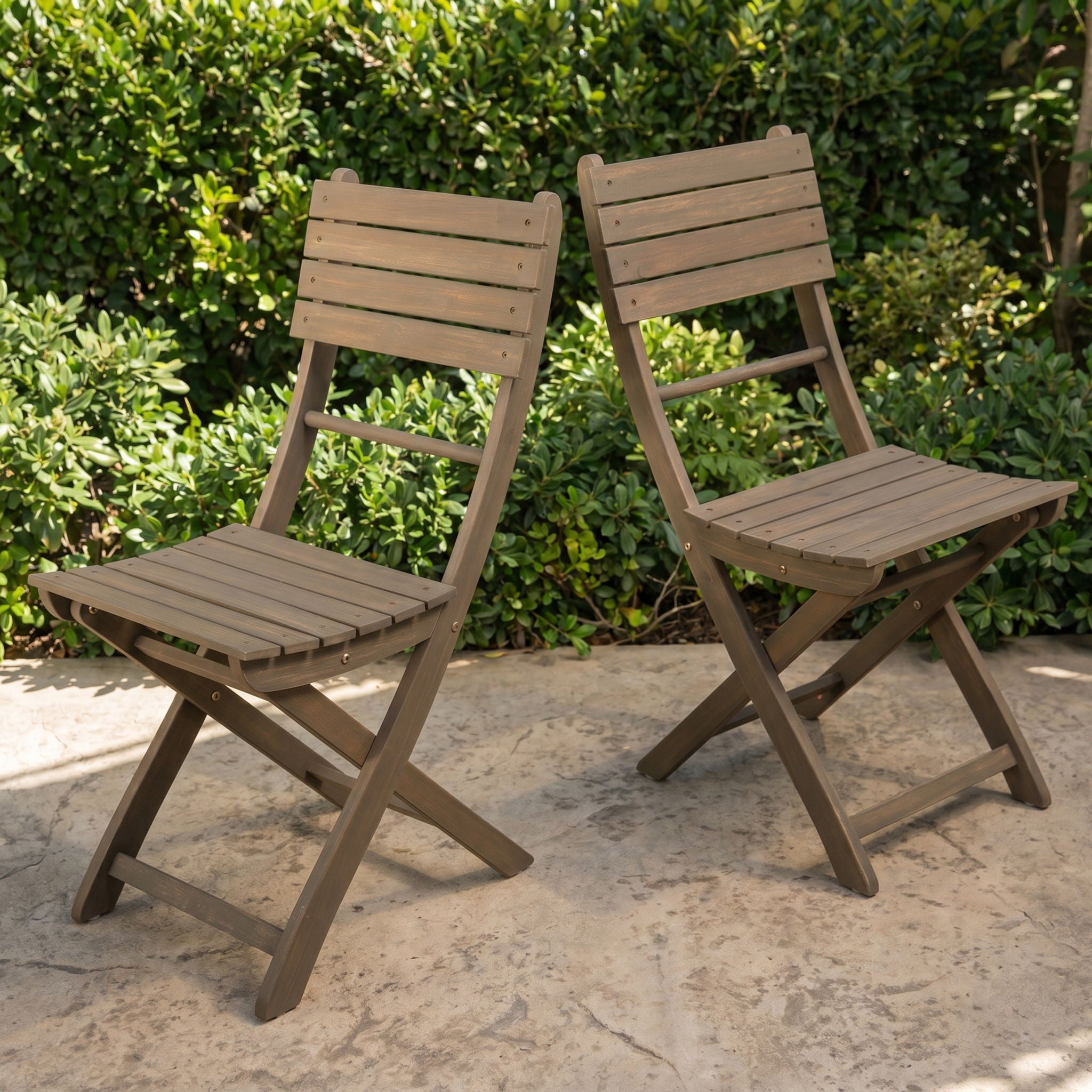 Outdoor Foldable Wood Dining Chair With Slat Design (Set of 2)