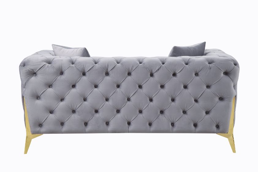 ACME Jelanea - Loveseat - Gray Velvet & Gold Finish - 30" | Meri Furniture