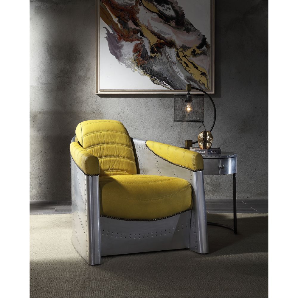 ACME Brancaster - Accent Chair - Yellow Top Grain Leather & Aluminum | Meri Furniture