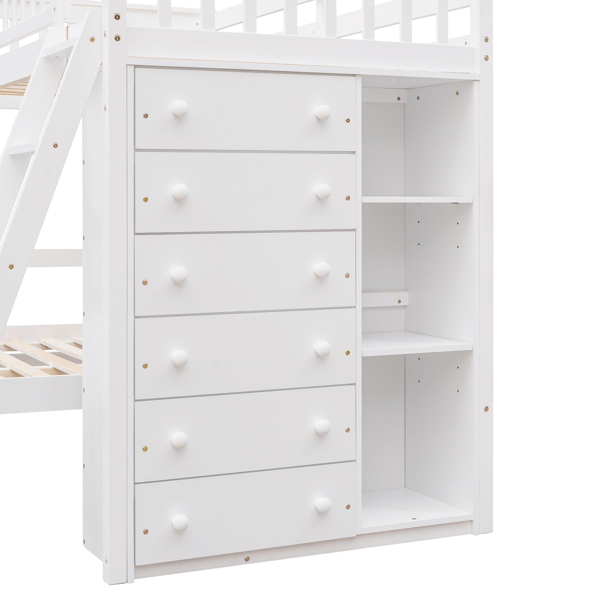 Bunk Bed With 6 Drawers And Flexible Shelves, Bottom Bed With Wheels