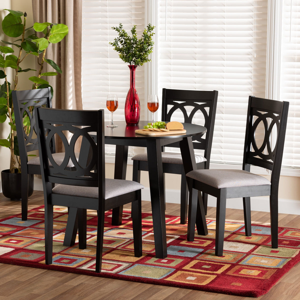 Louisa Modern Grey Fabric and Dark Brown Finished Wood 5-Piece Dining Set
