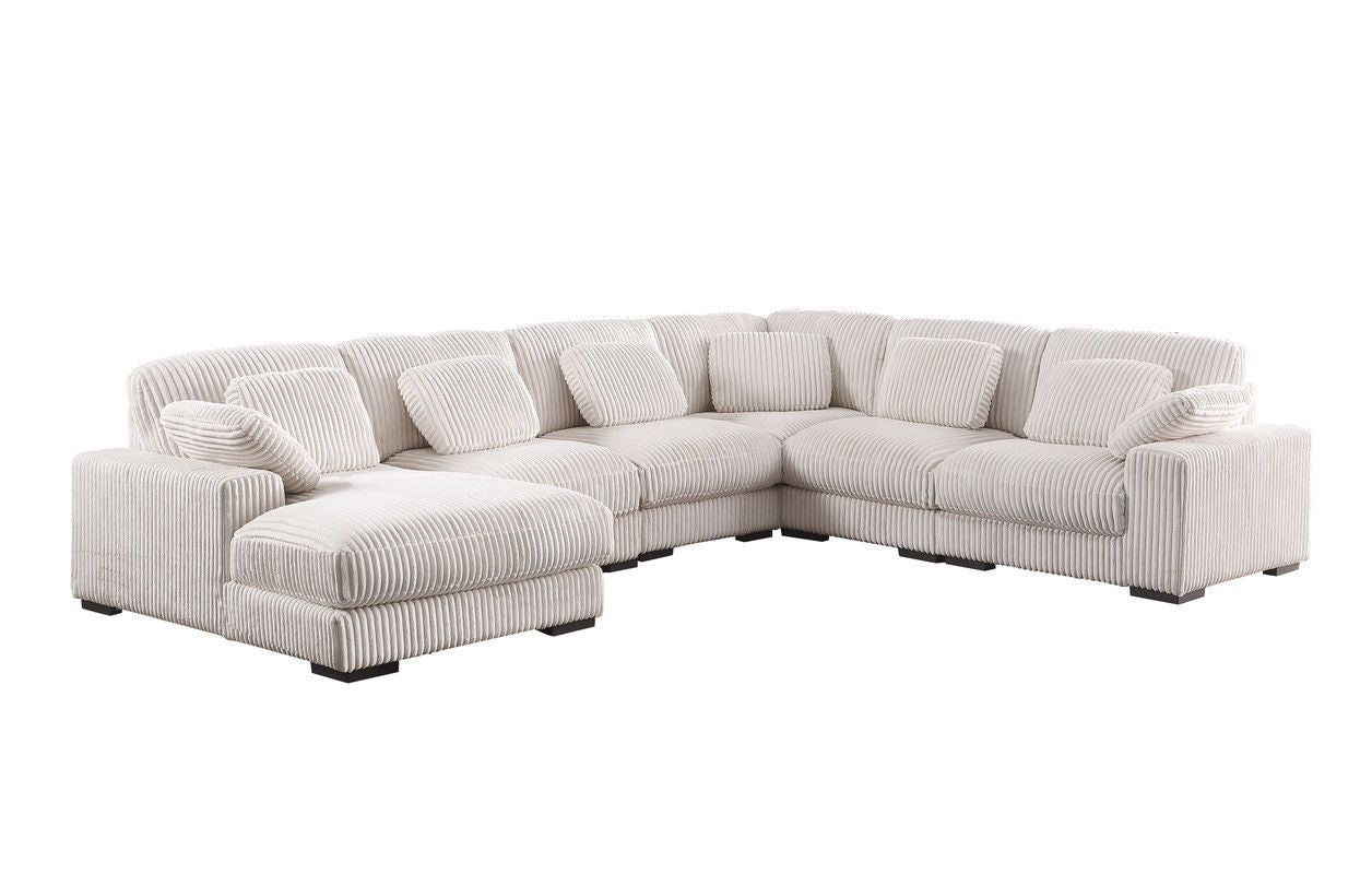 Nadine 155.5"W Beige Corduroy Modular Corner Sectional Sofa with Left-Facing Chaise