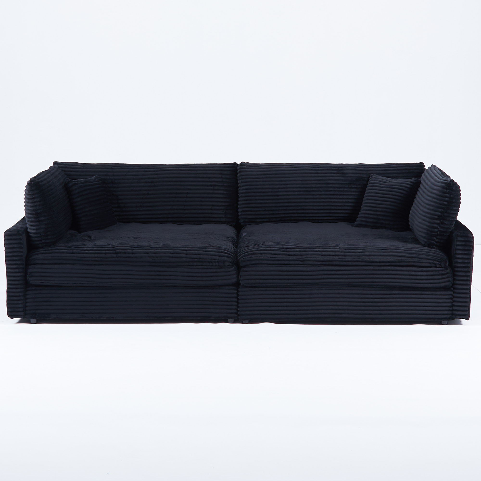 Elegant Corduroy Sofa With Throw Pillows And Backrests