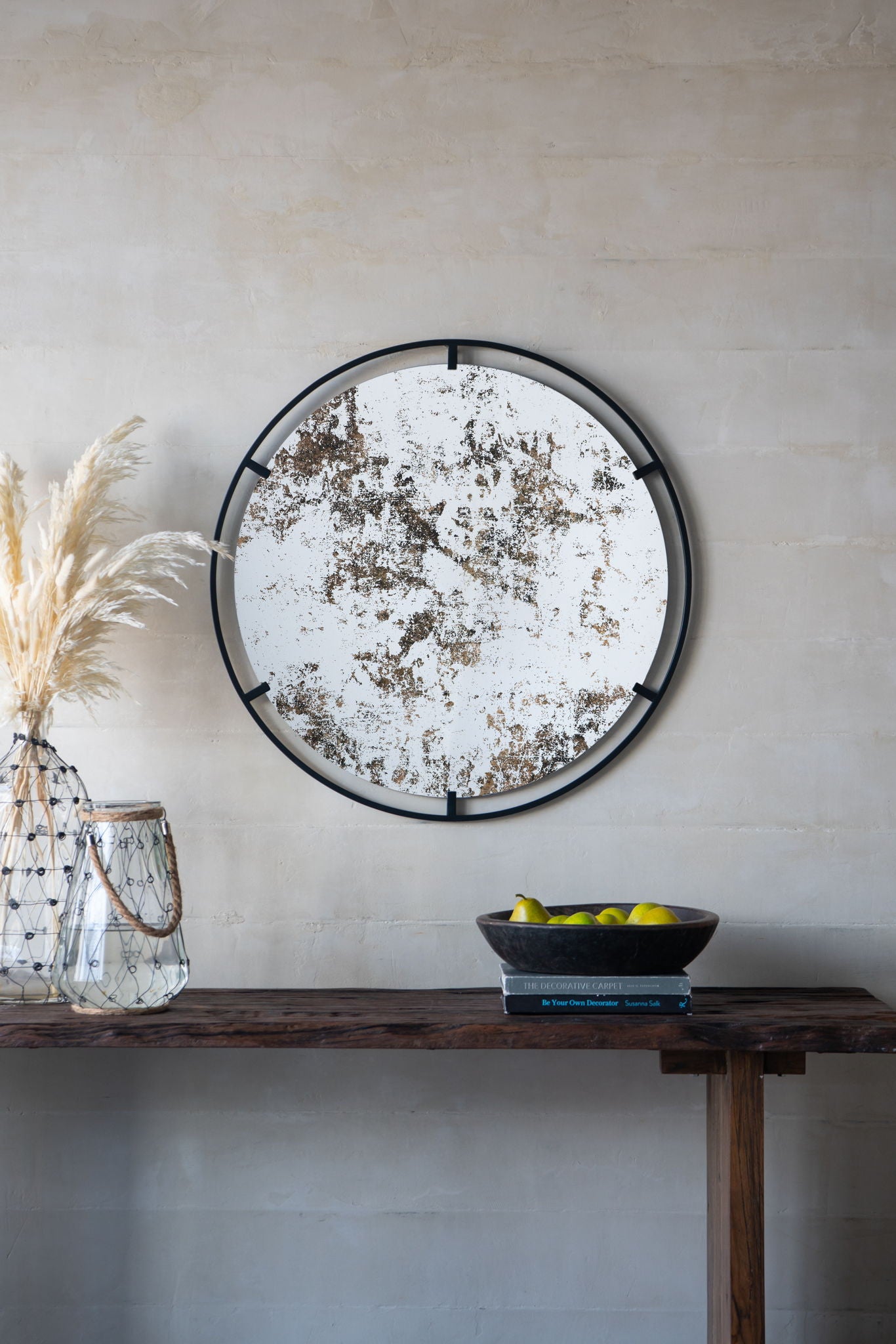 Theodor - Mirror With Industrial Design Round Mirror With Metal Frame For Wall Decor & Entryway Console Lean Against Wall - Black