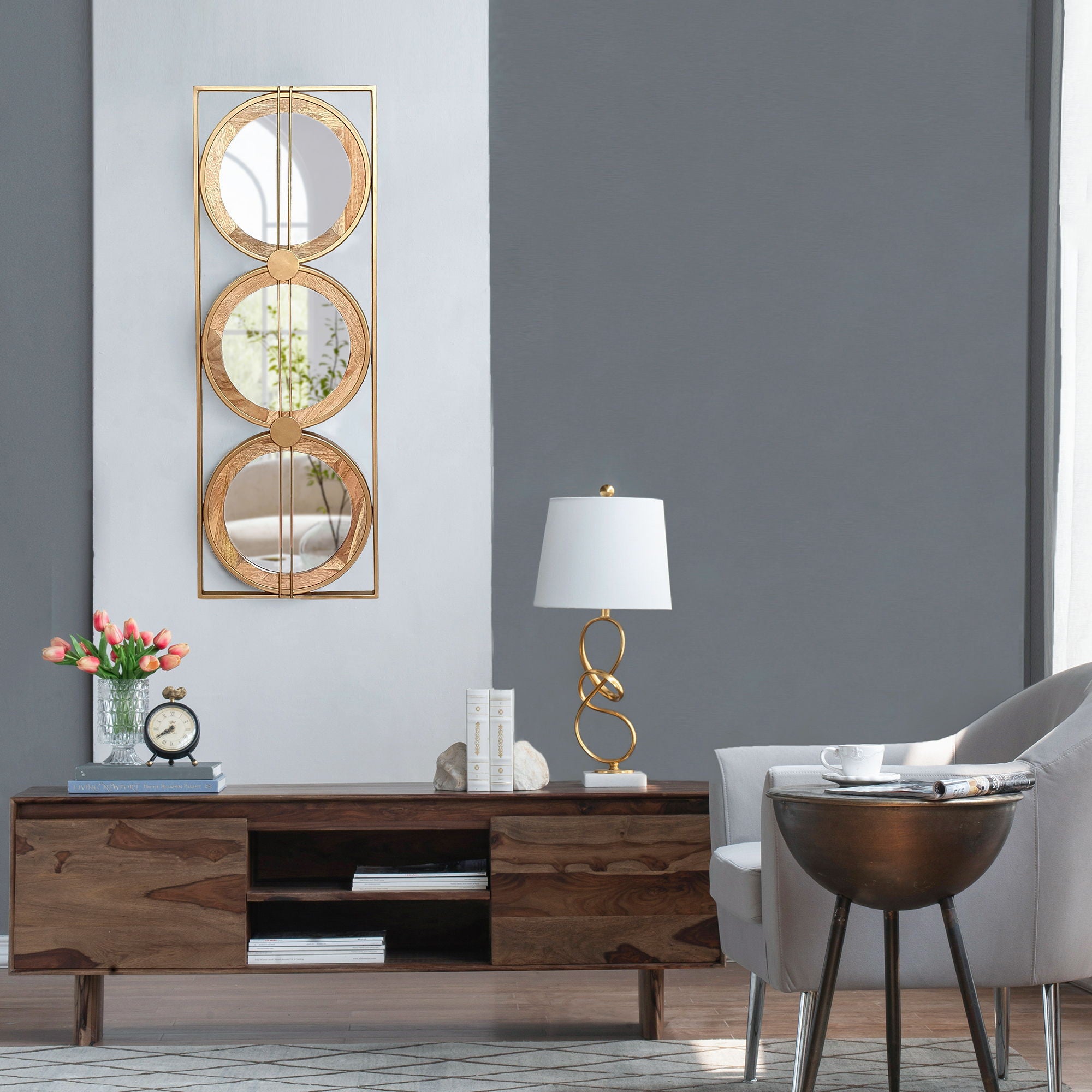 3 Mirror Piece Wall Mirror InRectangular Frame, Home Wall Decor For Bedroom Living Room - Brown