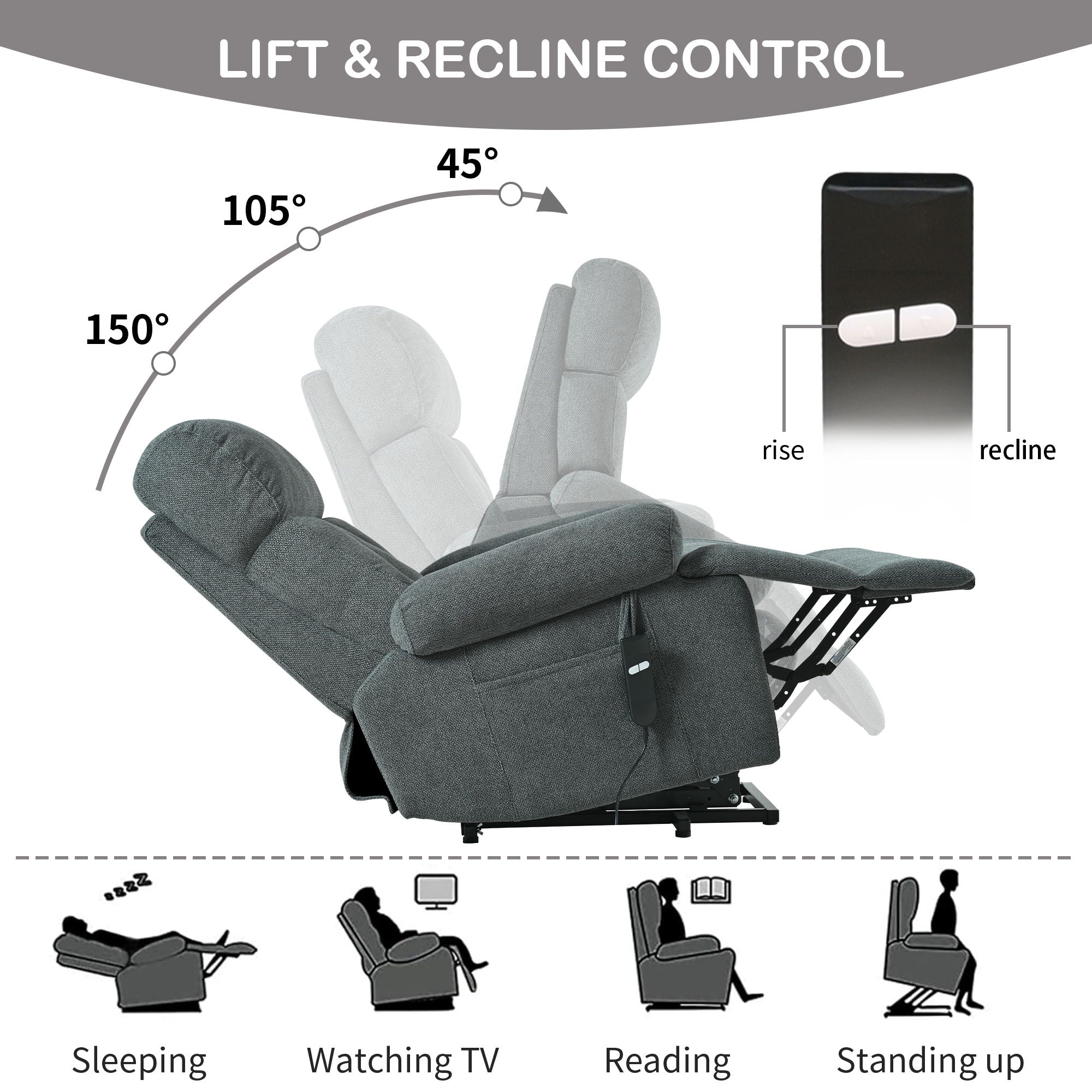 Oversized Power Lift Recliner Chai With Remote Control, Side Pocket, Spacious Seat