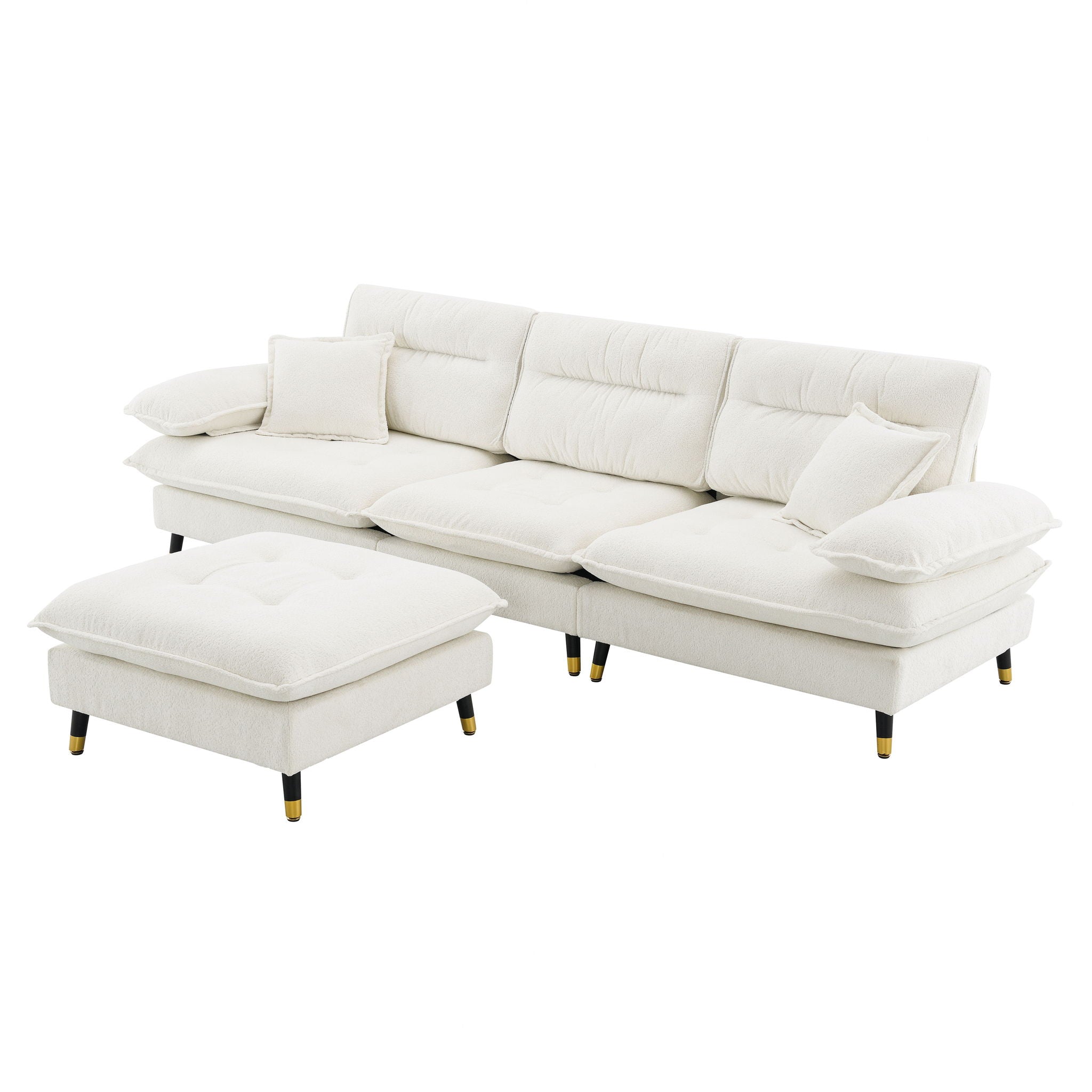 L Shaped Convertible Sectional Sofa 4 Seat Tufted Couch Set With Two Tone Adjust Legs Cloud Movable Ottoman