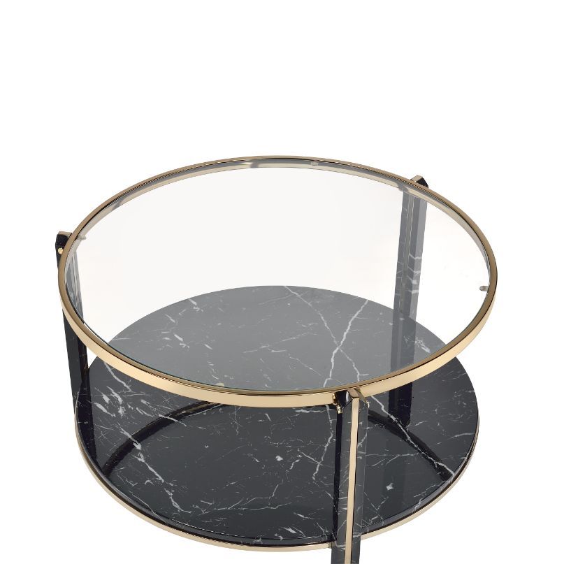 Thistle - Coffee Table - Clear Glass, Faux Black Marble & Champagne Finish