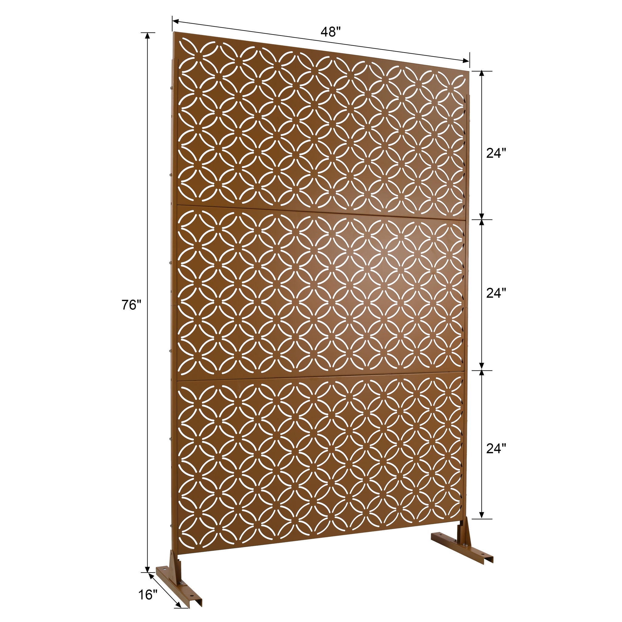 Freestanding Decorative Privacy Screen For Deck Balcony Patio, Metal Privacy - Brown