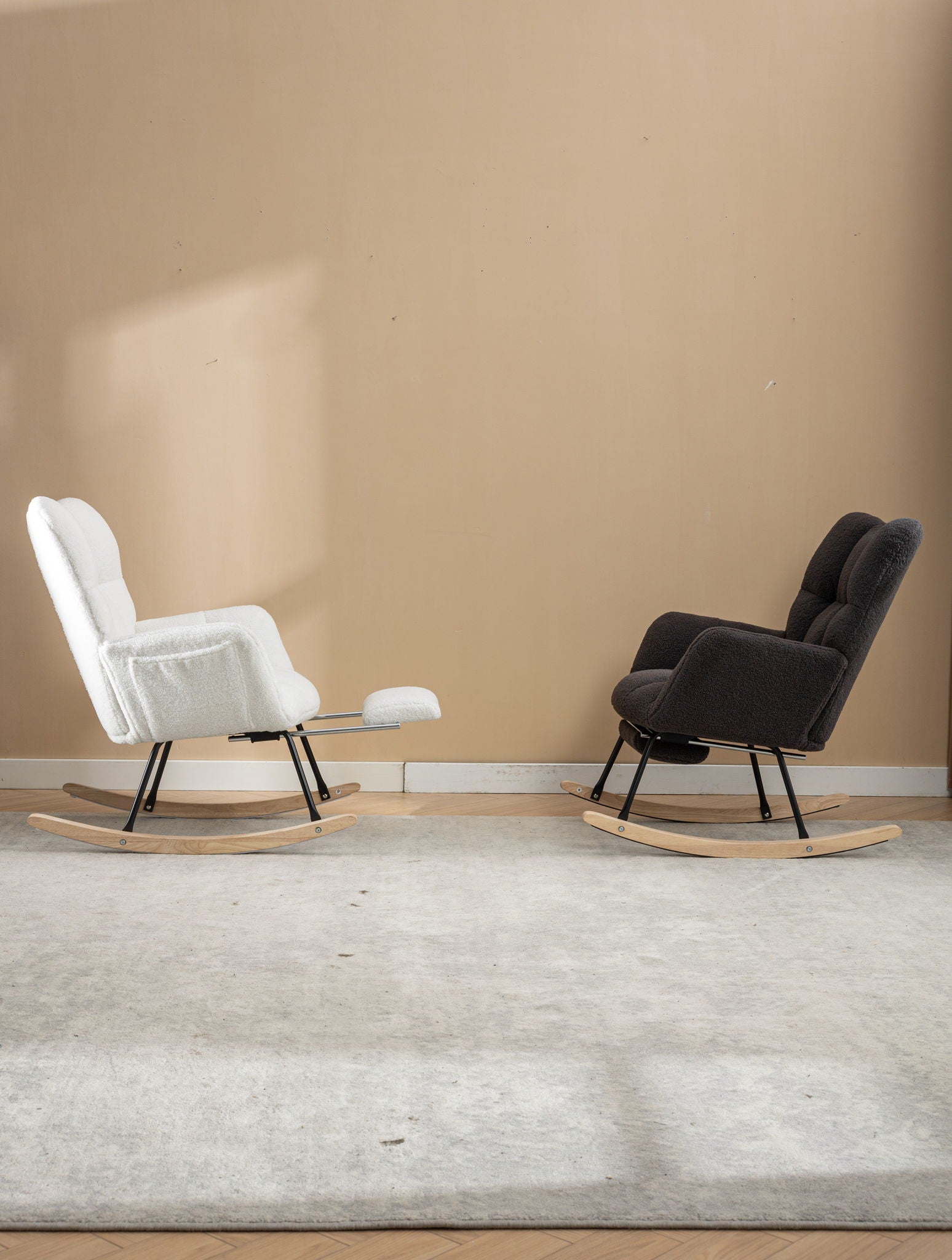 Teddy Fabric Rocking Chair With Adjustable Footrest - Ivory