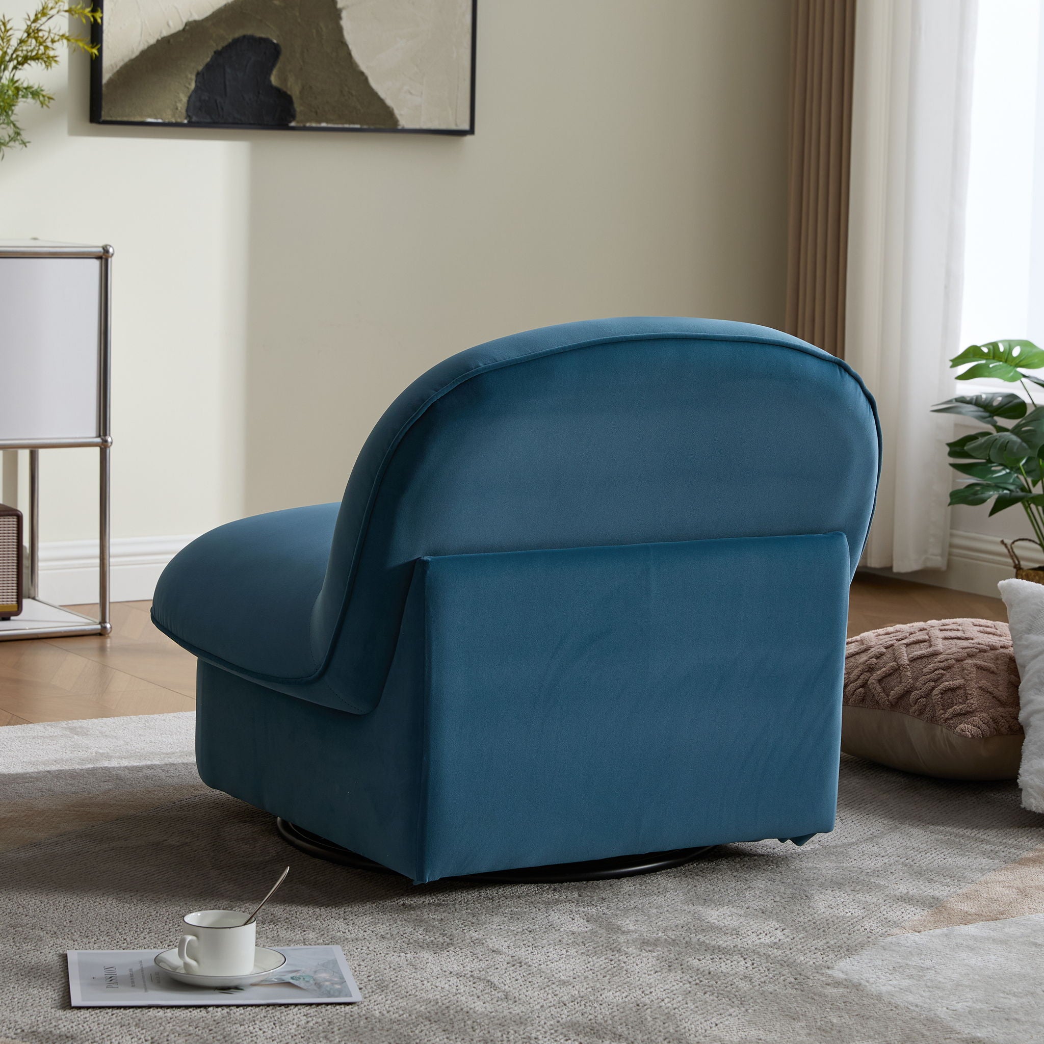 Pumpkin Shaped Swivel Accent Chair, 360 Degree Rotation For Living Room
