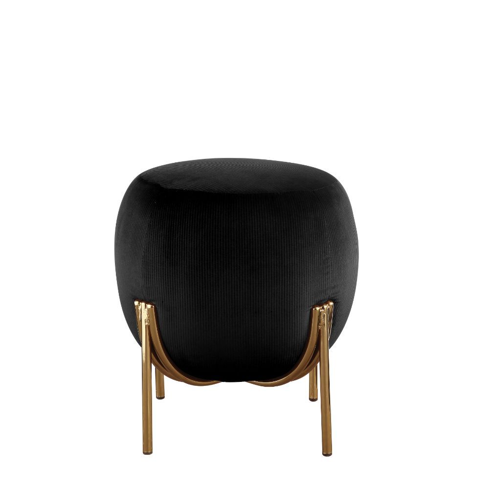 ACME Assembled, Backless Round Ottoman (NO Storage) • Fully Padded Seat: Corduroy • Armless • Wooden Inner Frame • Metal Straight Leg | Meri Furniture