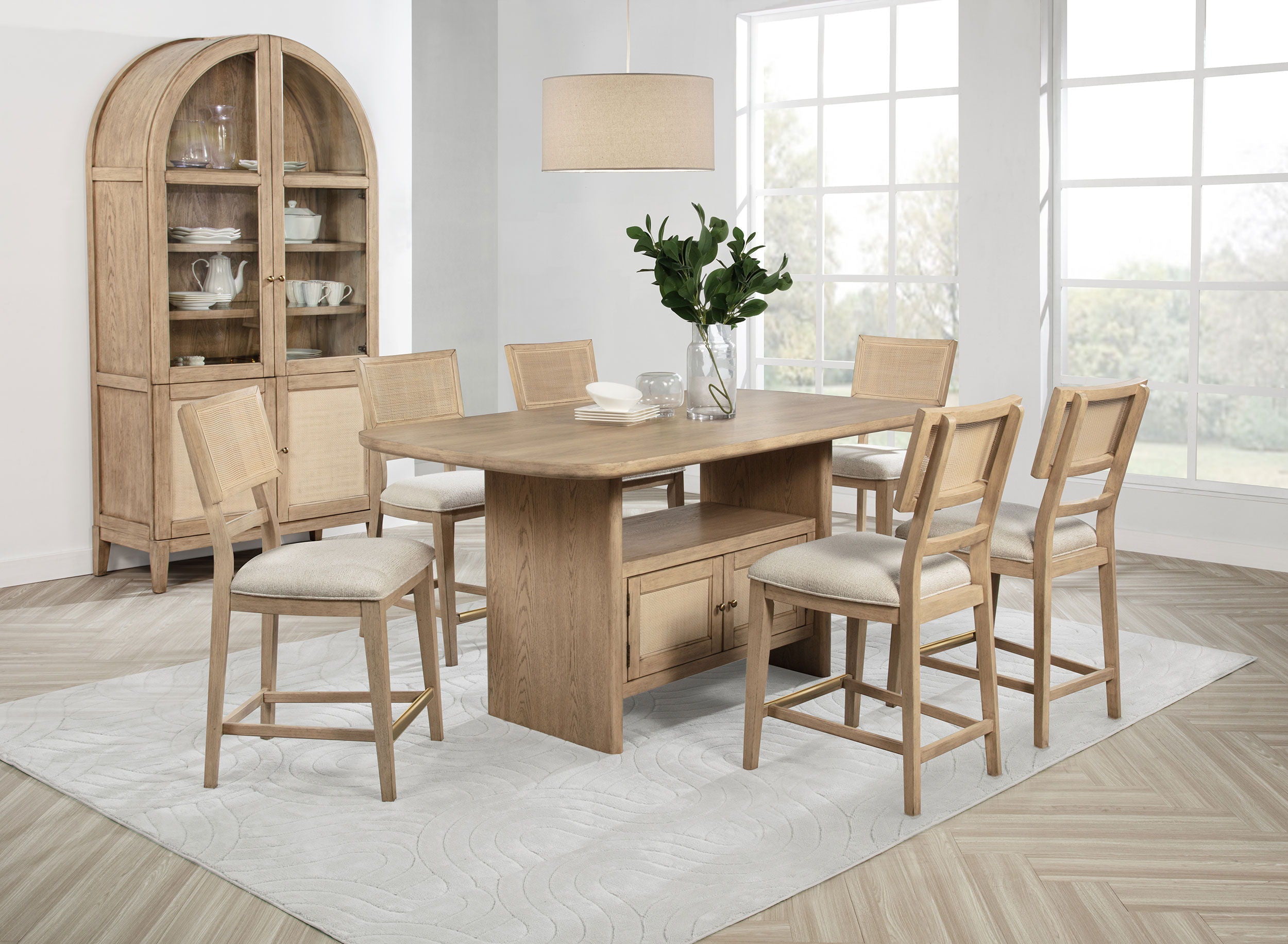 Coaster Fine Furniture Kailani - 8 Piece Counter Dining Set with Cabinet - Beige Oak | Meri Furniture