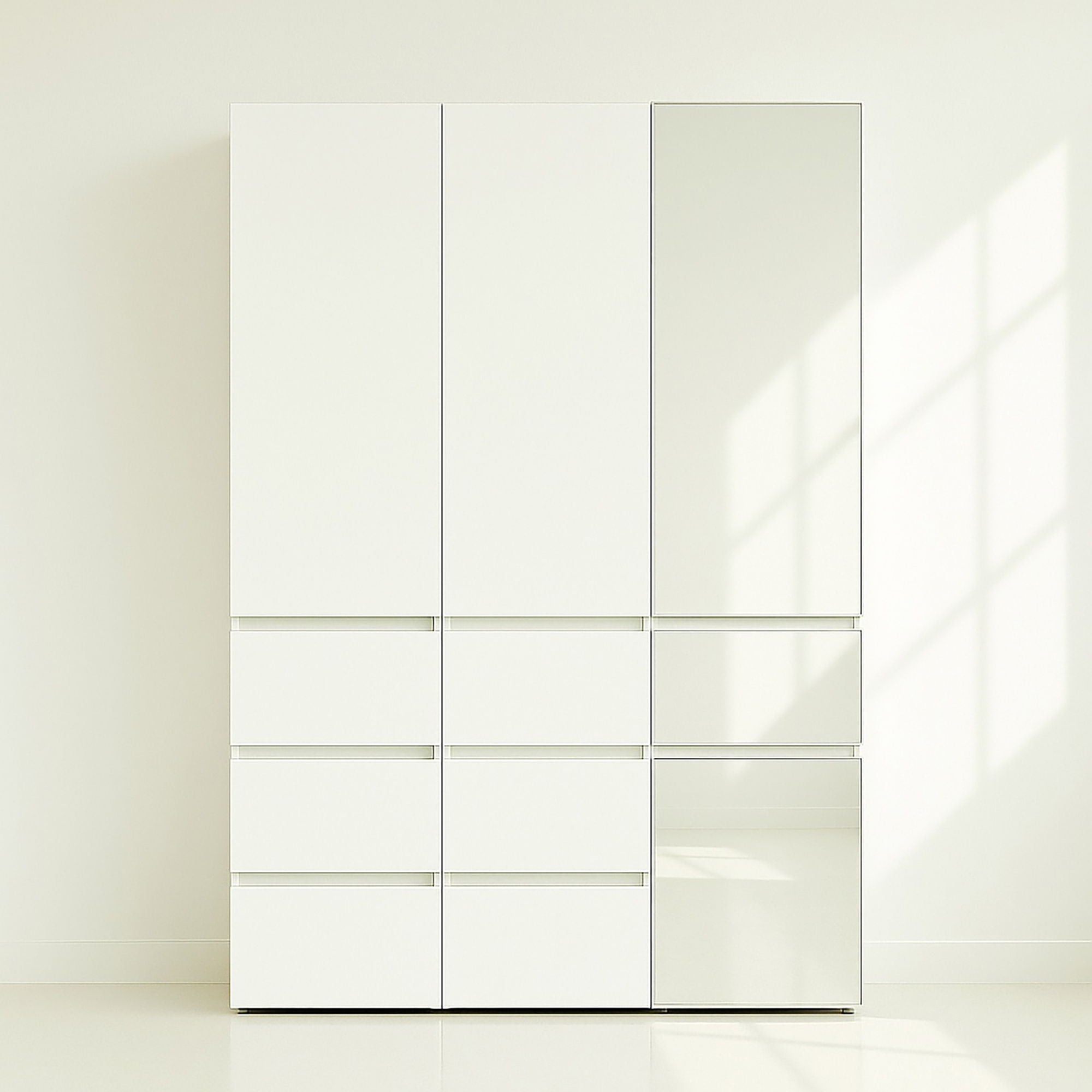 Elise - Slim Modular Wood Closet Cabinet With Mirror In Durable Melamine Construction - White