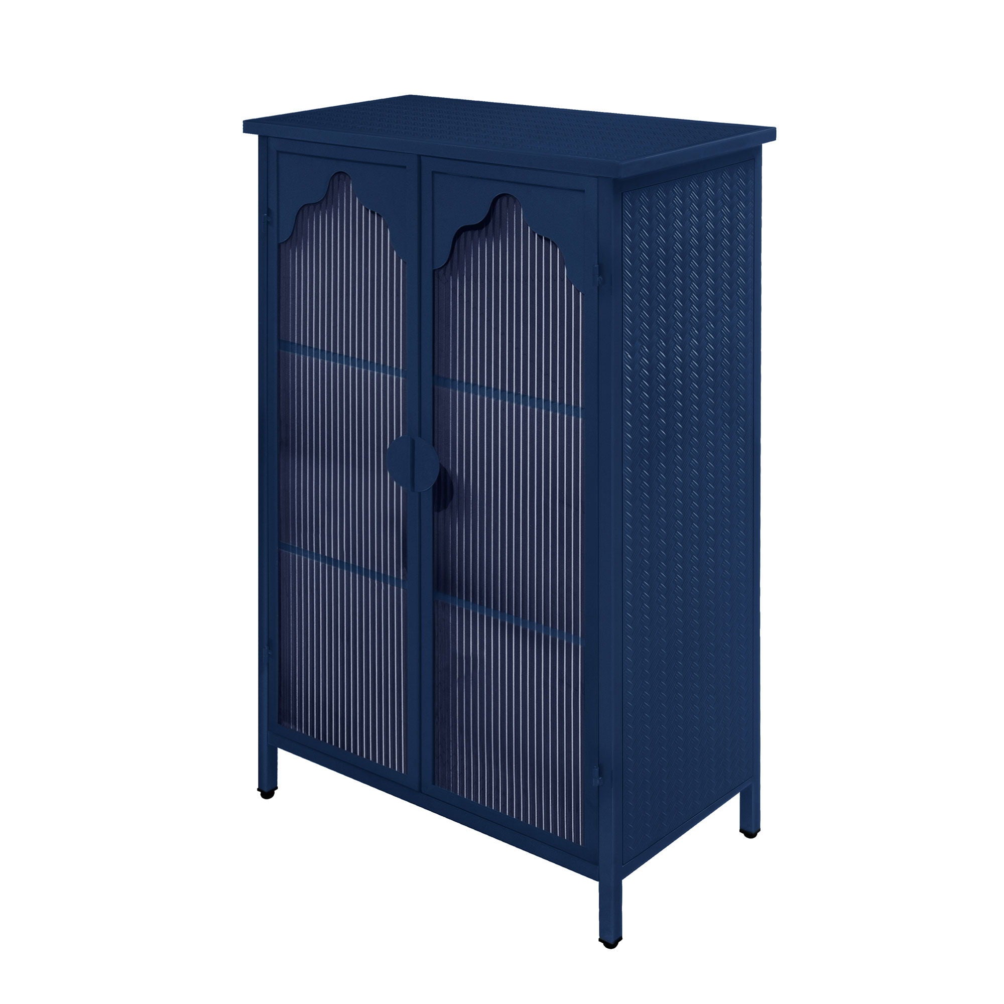 2 Doors Metal Storage Cabinet Display Cabinet With Glass Doors Metal Kitchen Sideboard Buffet Cabinet Glass Storage Cabinet For Dining Room Living Room Bedroom - Dark Blue