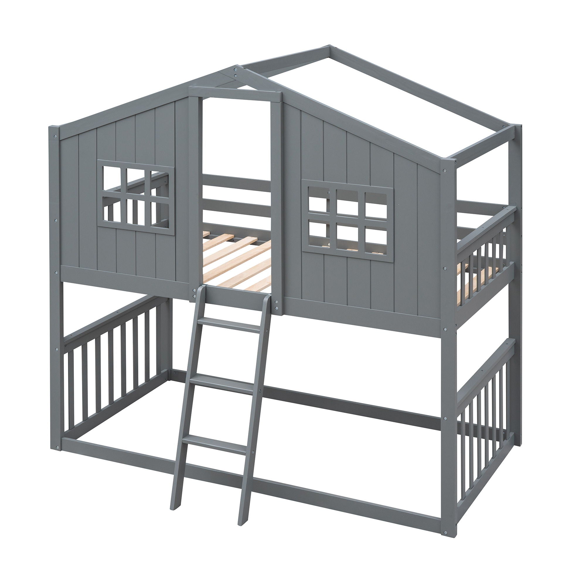 House Bunk Bed With Ladder, Wood Bed