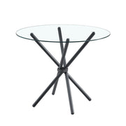Modern Circular Transparent Tempered Glass Round Table With Metal Legs 36.6" Diameter - Silver / Transparent
