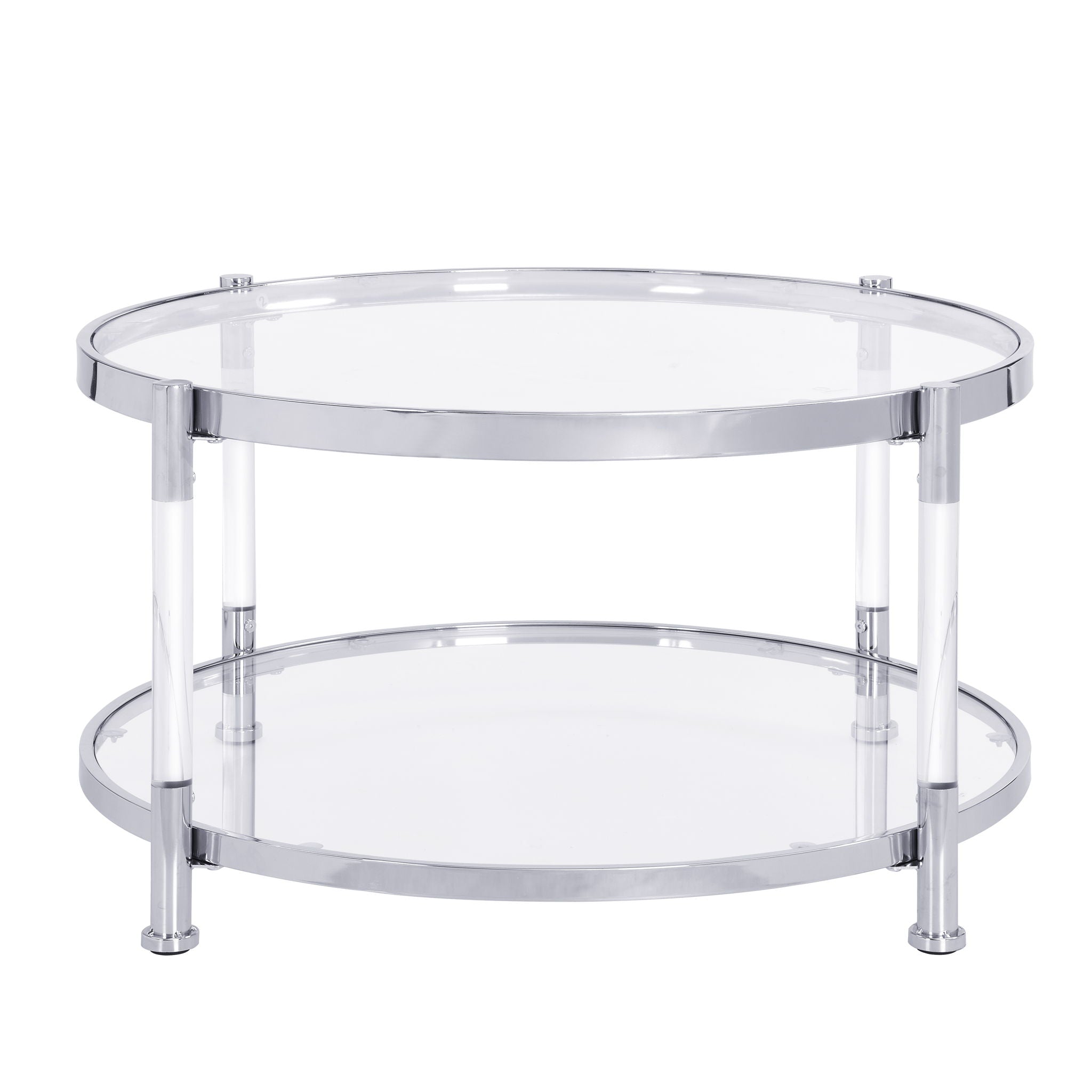 Contemporary Acrylic, Coffee Table, Round Tempered Glass Coffee Table - Chrome / Silver