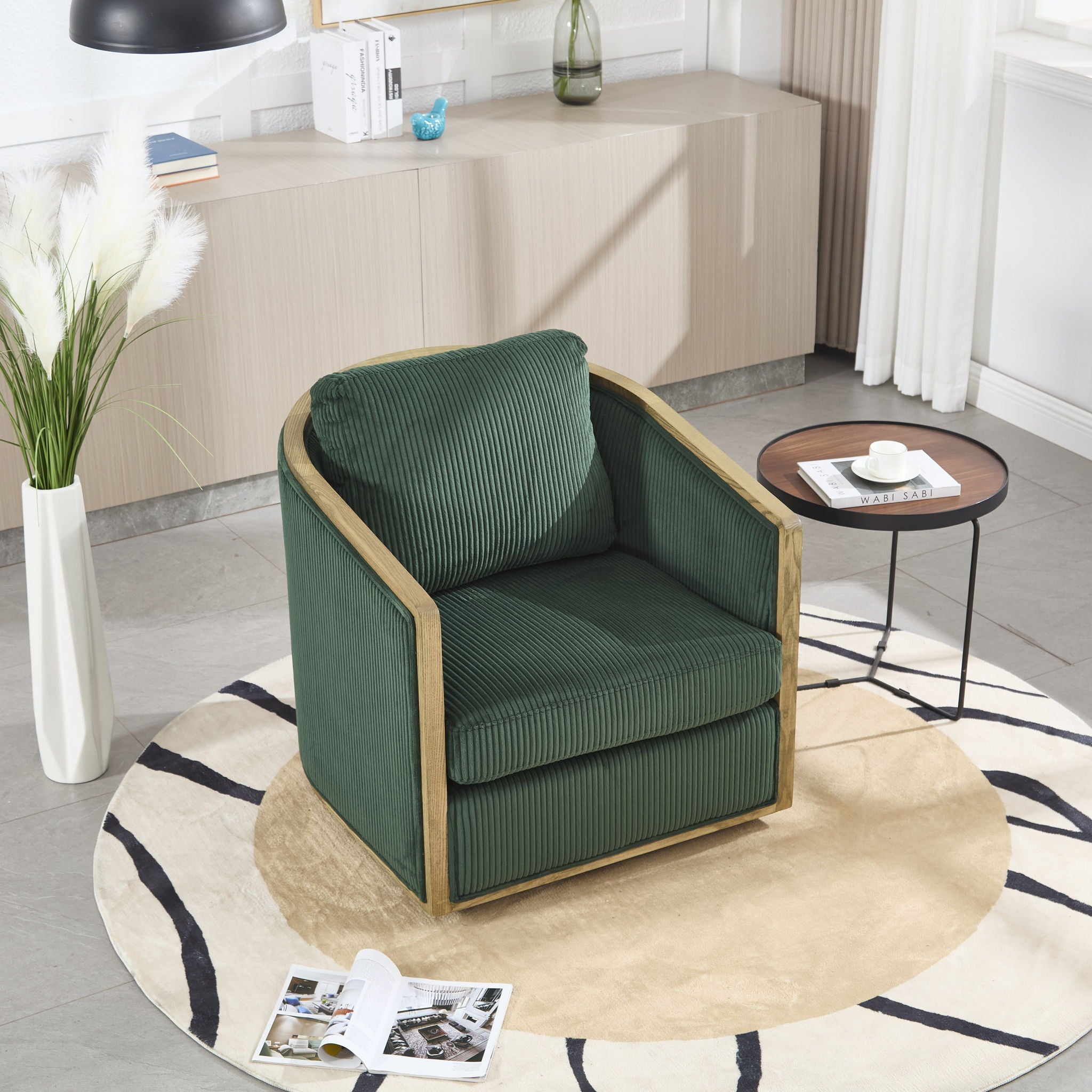 Corduroy Barrel Chair, 360 Degree Swivel