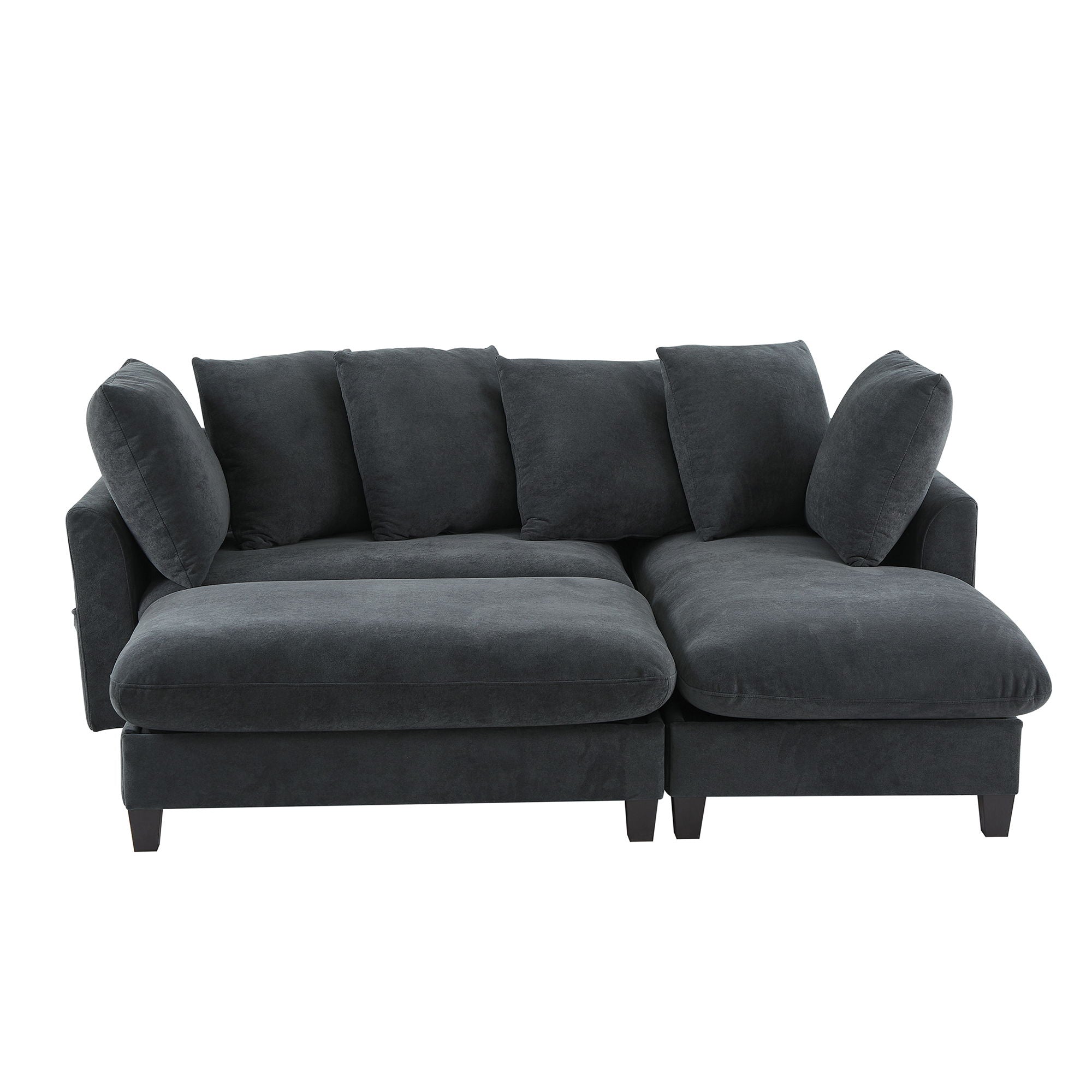 Upholstered L Shaped Sectional Sofa With Storage, Movable Ottoman, And 6 Throw Pillows
