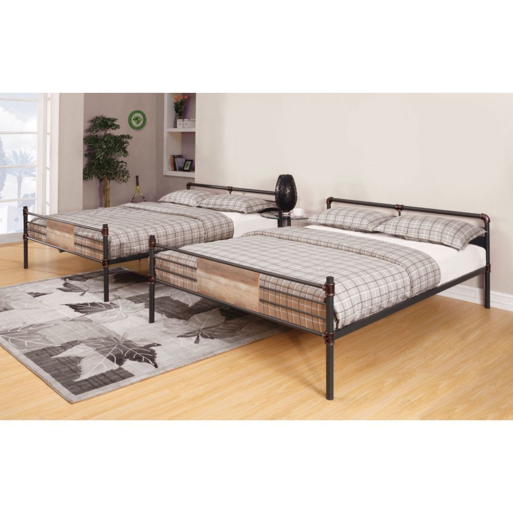 ACME Brantley - Queen Over Queen Bunk Bed - Sandy Black & Dark Bronze Hand-Brushed | Meri Furniture