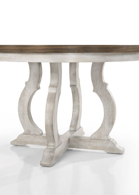 Havanna Vintage Walnut 5 Piece 47" Contemporary Round Dining Table Set with Off White Fabric Chairs