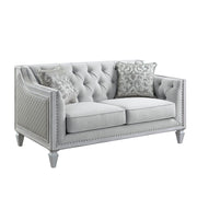 Katia - Loveseat With 2 Pillows - Light Gray Linen & Weathered White