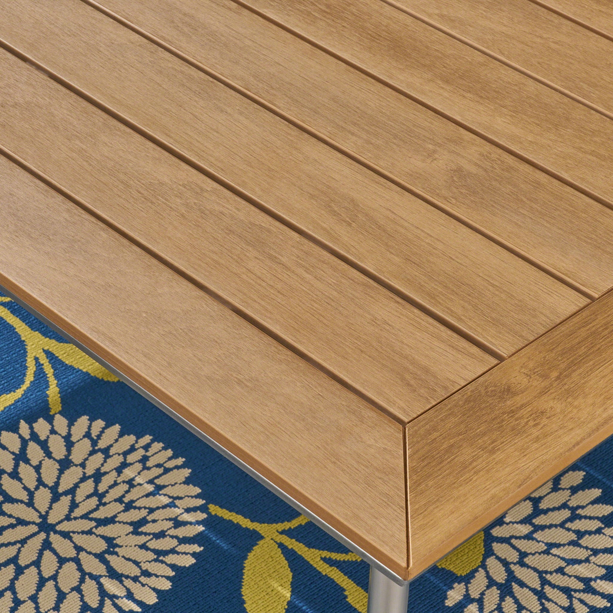 Outdoor Dining Table With Eucalyptus Wood Topped - Silver