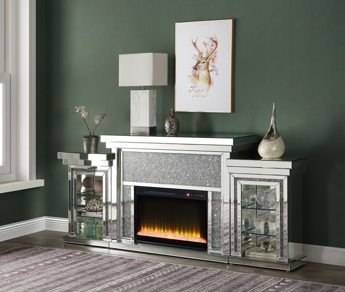 ACME Noralie - Fireplace - Mirrored - Wood | Meri Furniture