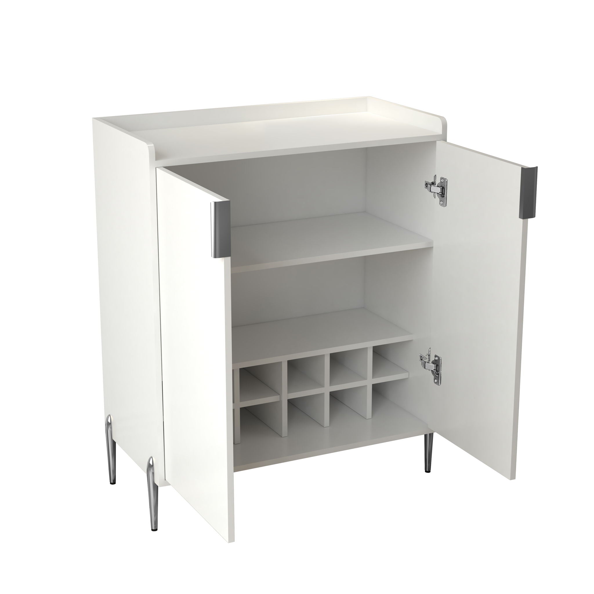 2 Door Wine Bar Cabinet With Adjustable Shelf, Soft-Closing Hinges, And High Feet - White